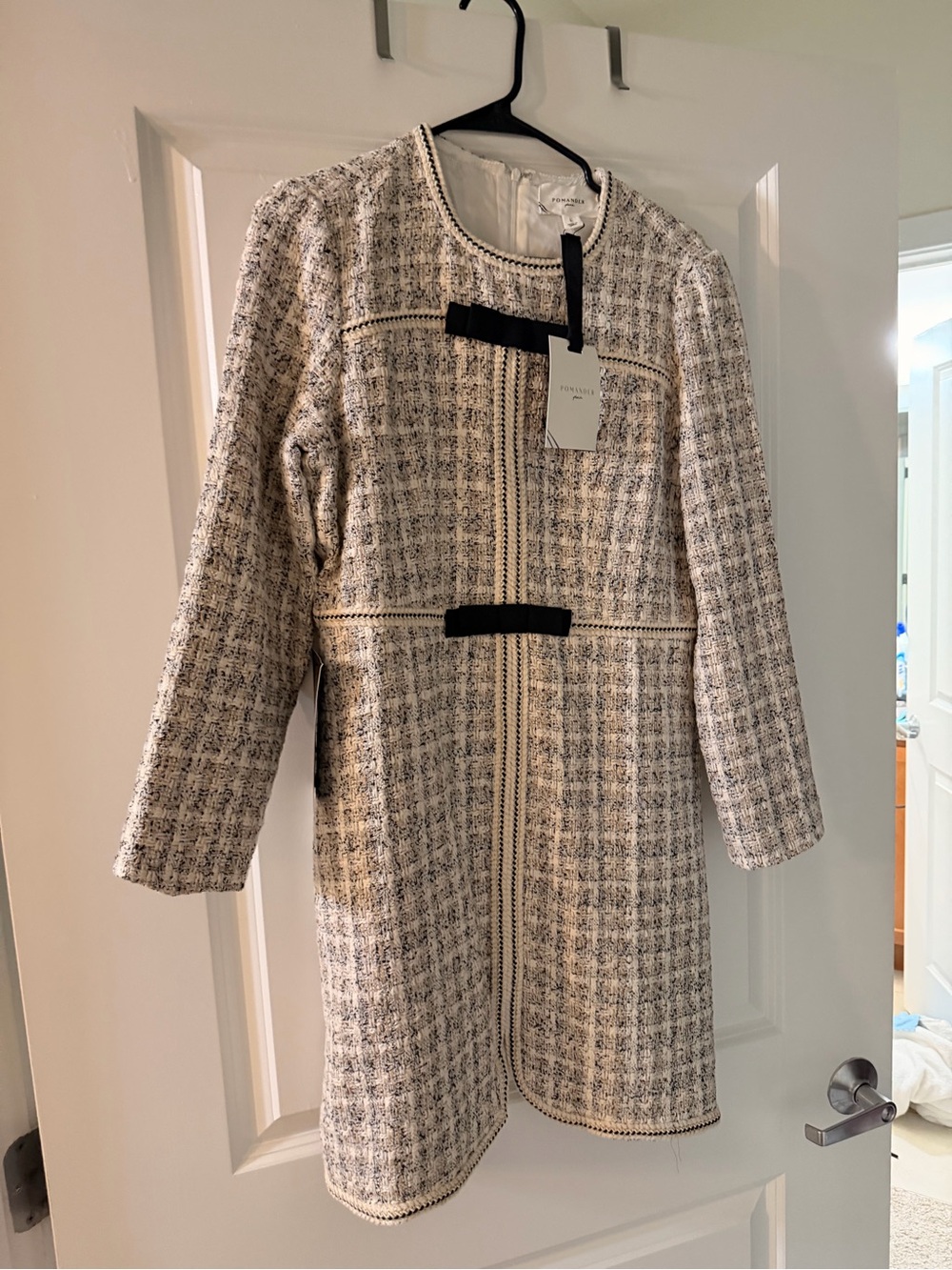 Tuckernuck Cream and Black Tweed Long Sleeve Coat Dress